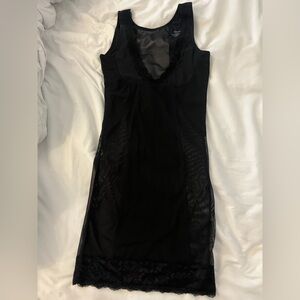 Elegant Black Lace Trim Shapewear Slip Dress